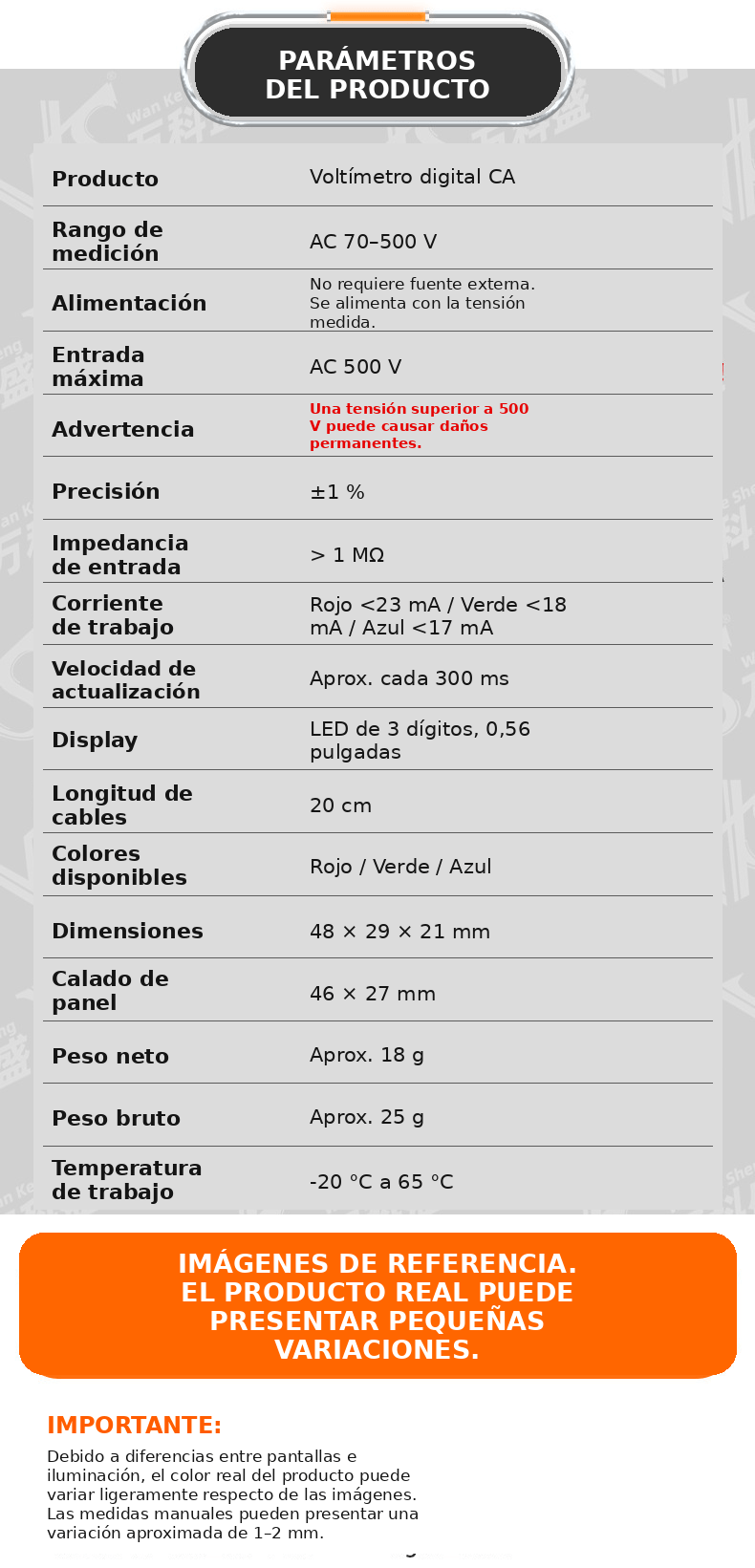 Medidor De Voltaje Digital Voltimetro Tres Cables Dc 70 - 500 V Con Panel Azul - Imagen 5