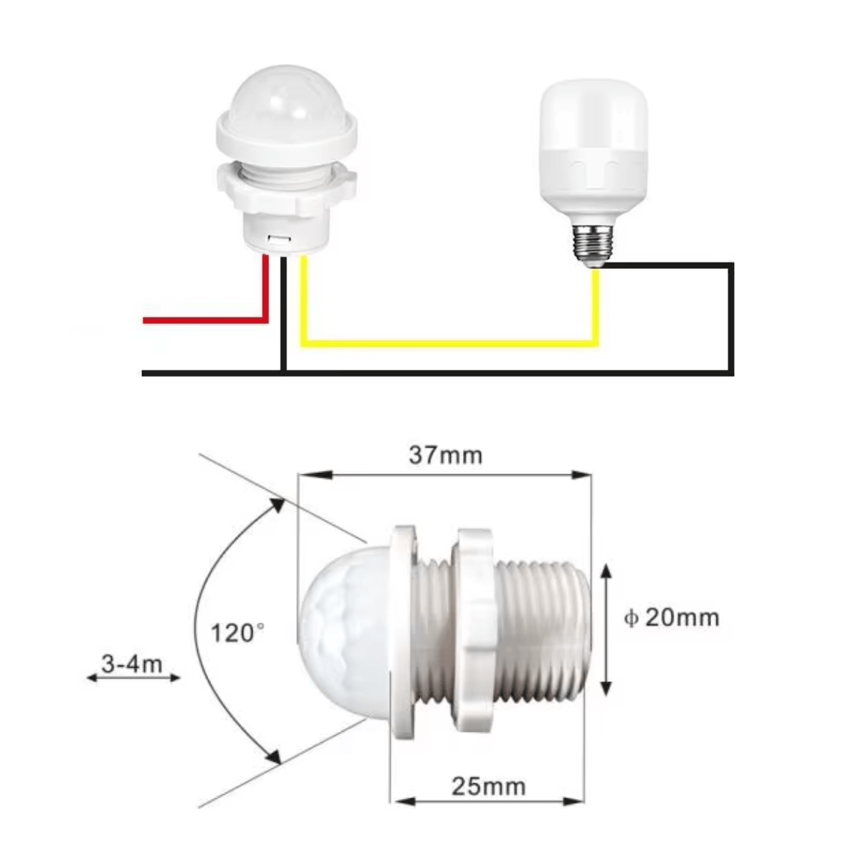 Sensor Movimiento Infrarrojo Detector 120° 220v Interruptor Blanco - Imagen 2
