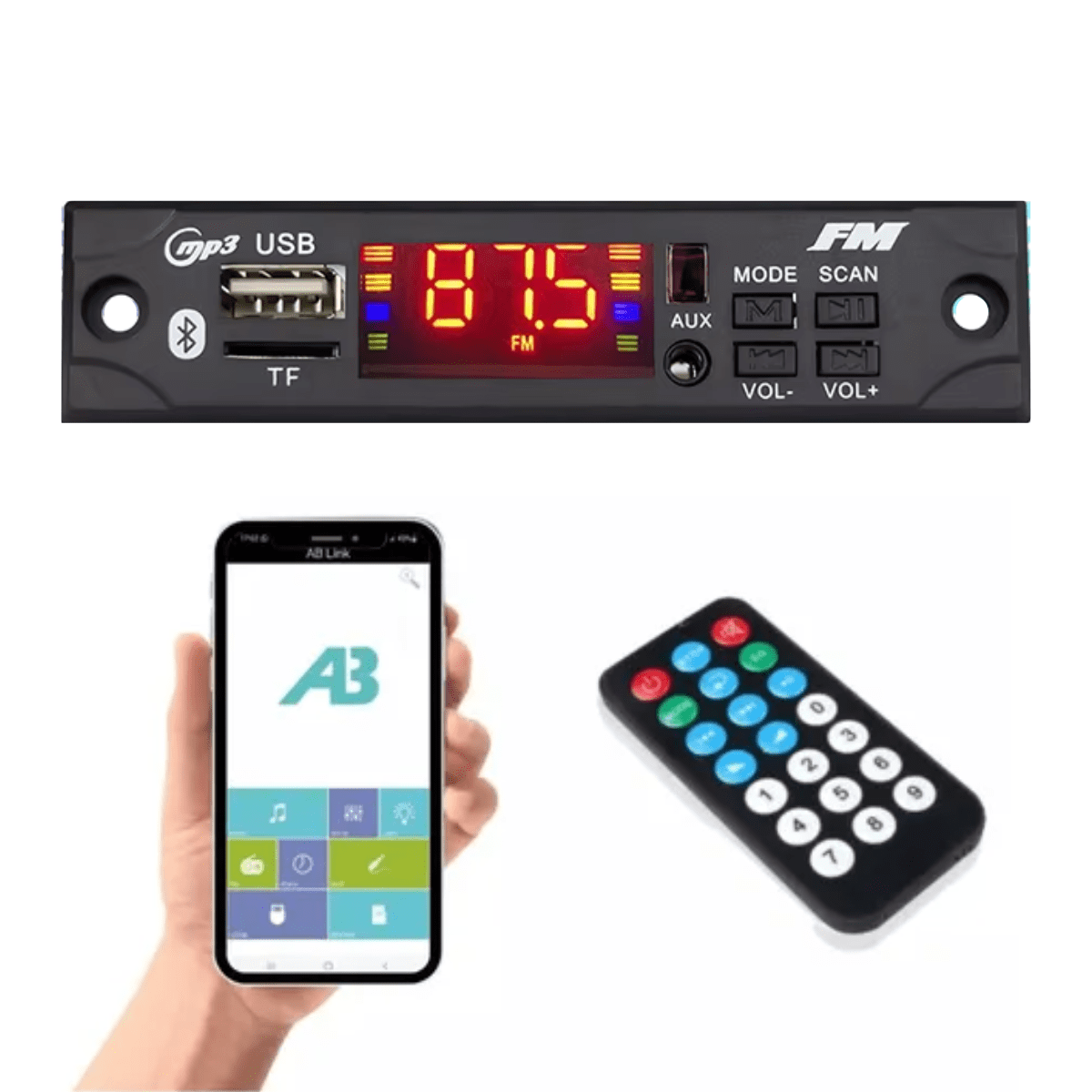 Módulo Mp3 Usb/sd/fm/aux C/ Bluetooth Con Control Remoto