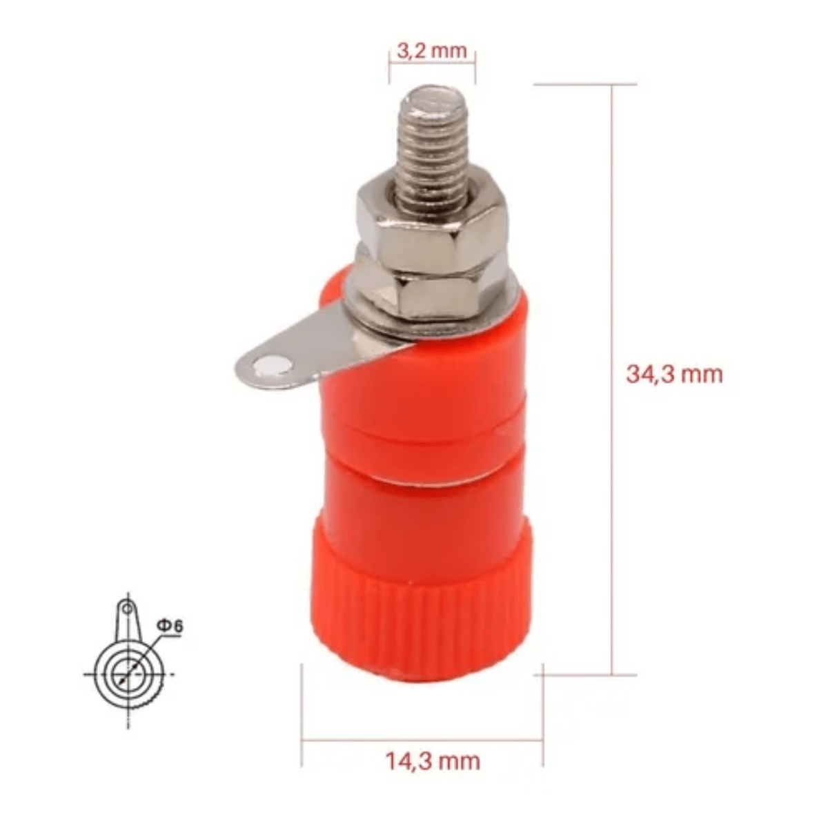 Borneras Conector Hembra Grande Chasis Rojo Negro X 5 U - Imagen 2