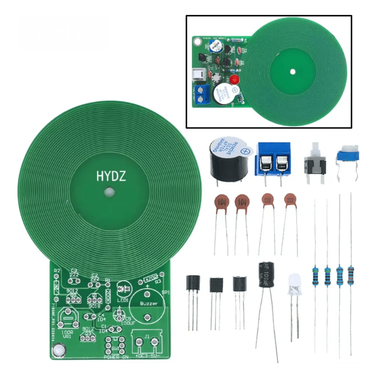 Kit Detector de Metales DIY 3V-5V – Proyecto Electrónico para Armar con Alarma LED y Buzzer - Imagen 2