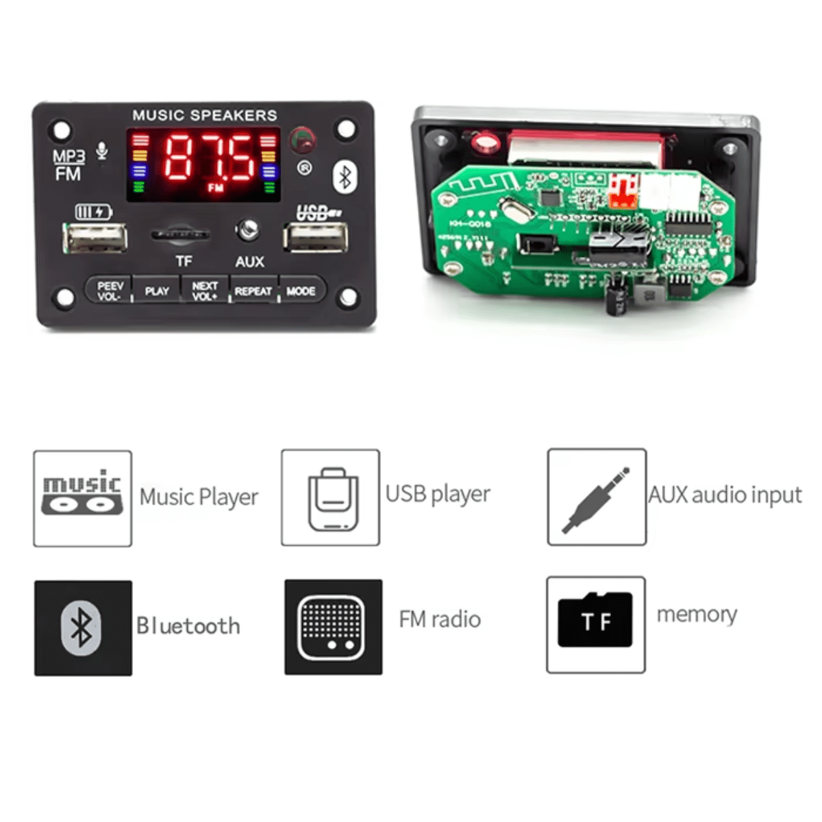 Decodificador de Audio Bluetooth con MP3/USB/FM y Control Remoto – 12 V 40W×2 - Imagen 5