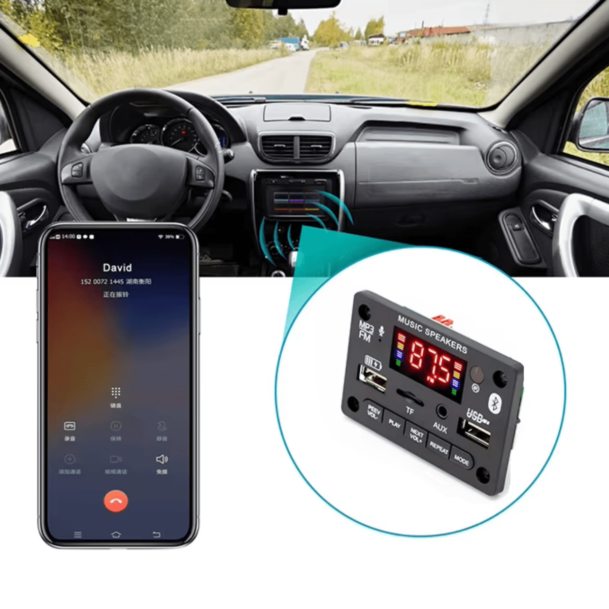Decodificador de Audio Bluetooth con MP3/USB/FM y Control Remoto – 12 V 40W×2 - Imagen 3