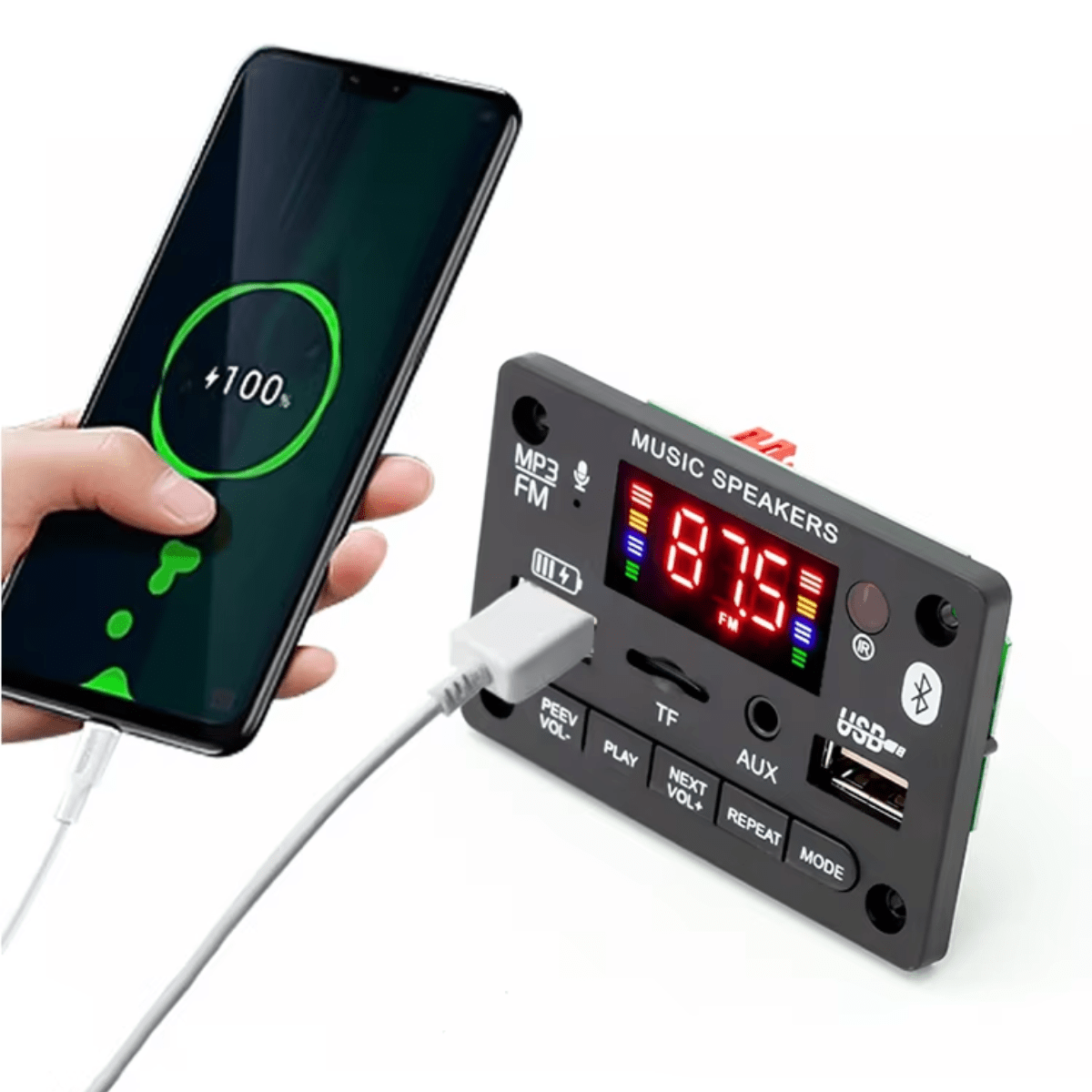 Decodificador de Audio Bluetooth con MP3/USB/FM y Control Remoto – 12 V 40W×2 - Imagen 2