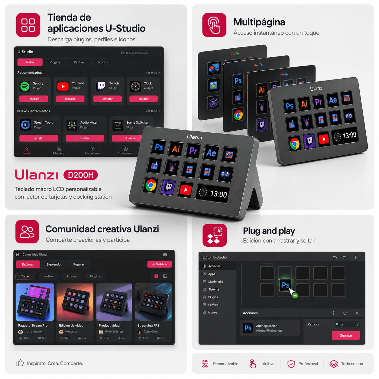StreamDeck D200H 14 botones programable consola contenido visual - Imagen 2