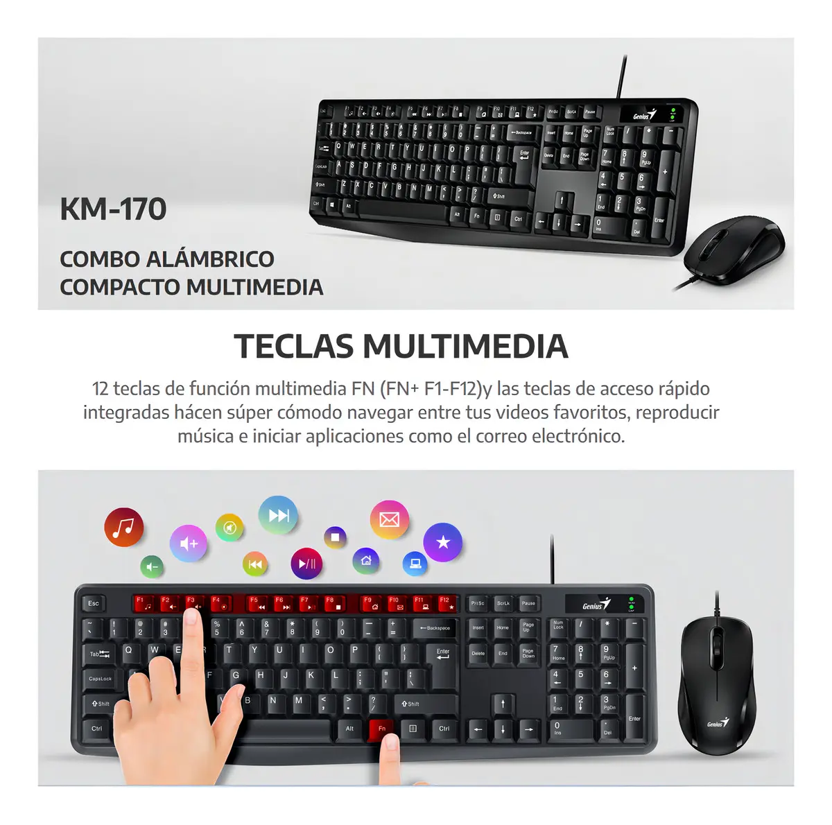 Kit Combo Teclado Y Mouse Usb Genius Km-170 Negro - Imagen 3