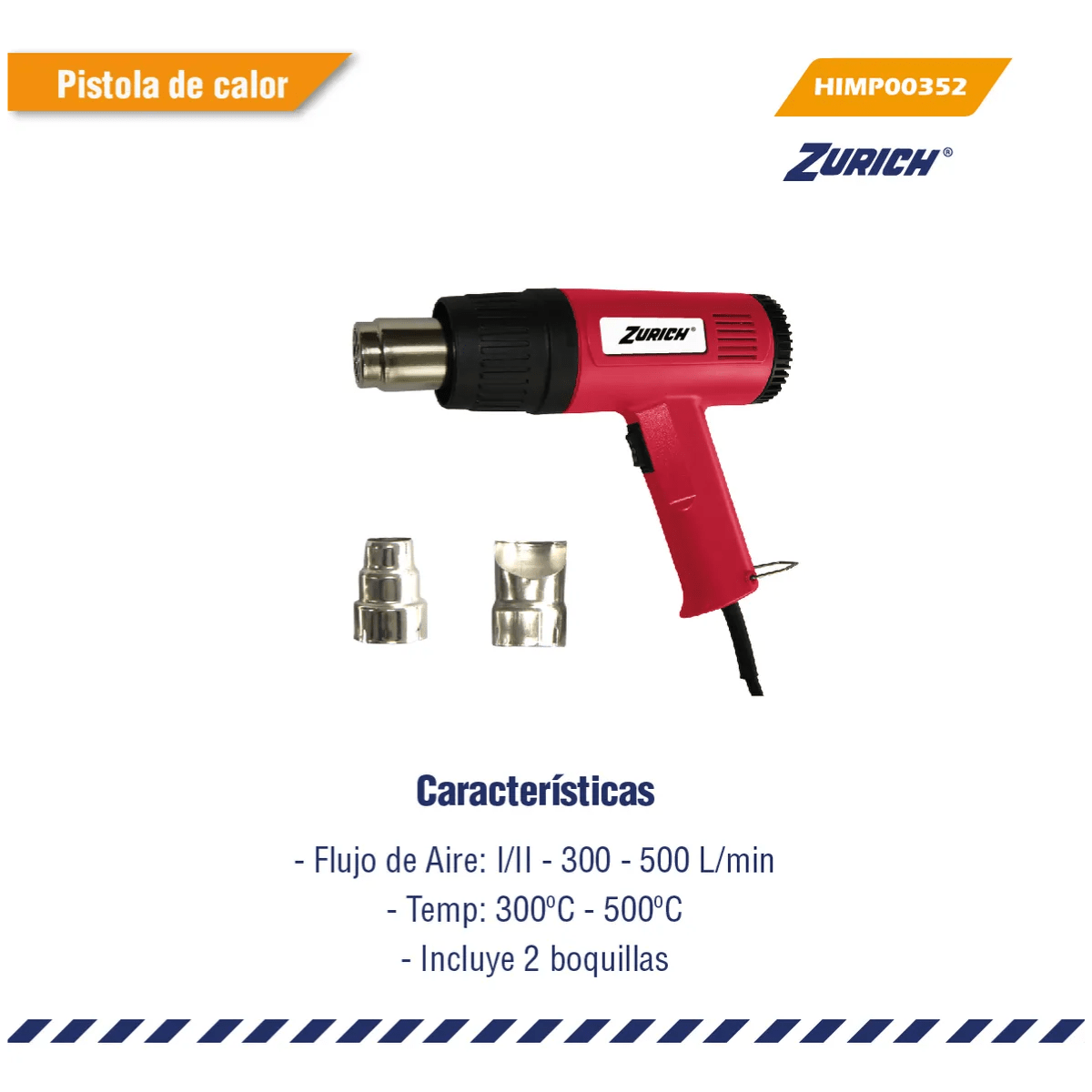 Pistola De Aire Caliente 2000w 2 Boquillas Zurich Bordó - Imagen 4