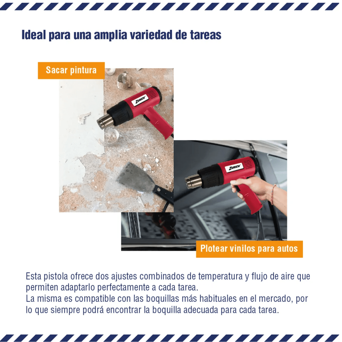 Pistola De Aire Caliente 2000w 2 Boquillas Zurich Bordó - Imagen 5