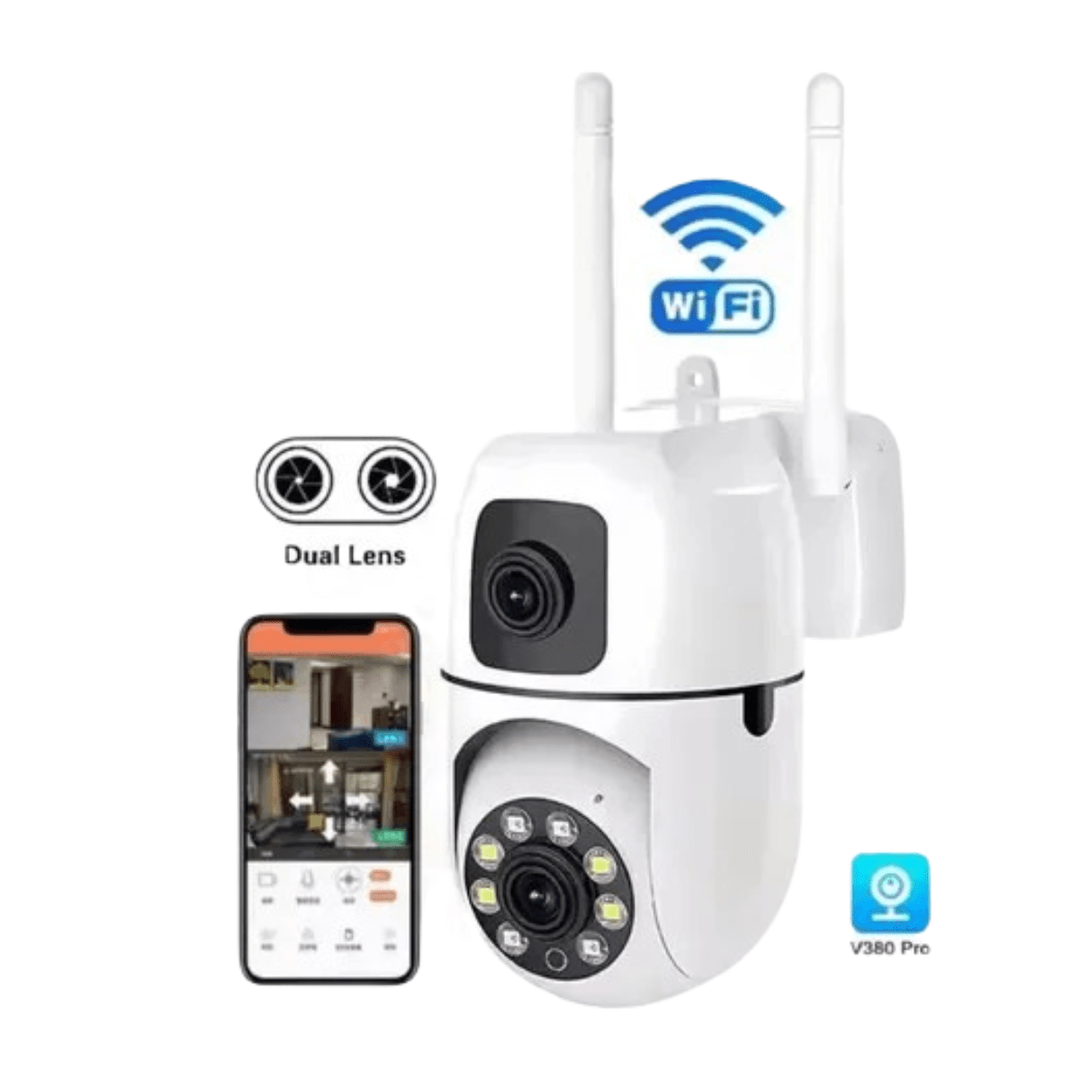 Cámara Domo Wifi Doble Lente Ip Interior Exterior