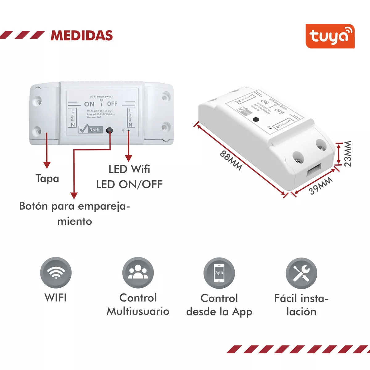 Interruptor Wifi Inalambrico App Tuya 2200w 10a Internet - Imagen 3