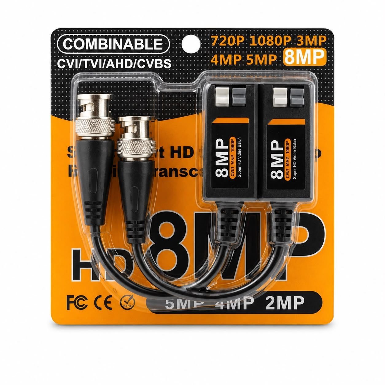 Video Balun Pasivo Hd 8mp Cámaras Seguridad Cctv Ahd Tvi Cvi - Imagen 2