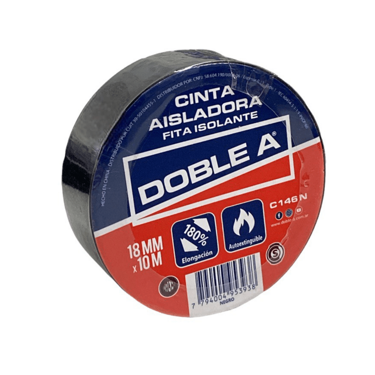 Cinta Aisladora Autoadhesiva Negro Doble A 18mm X 10 Mts